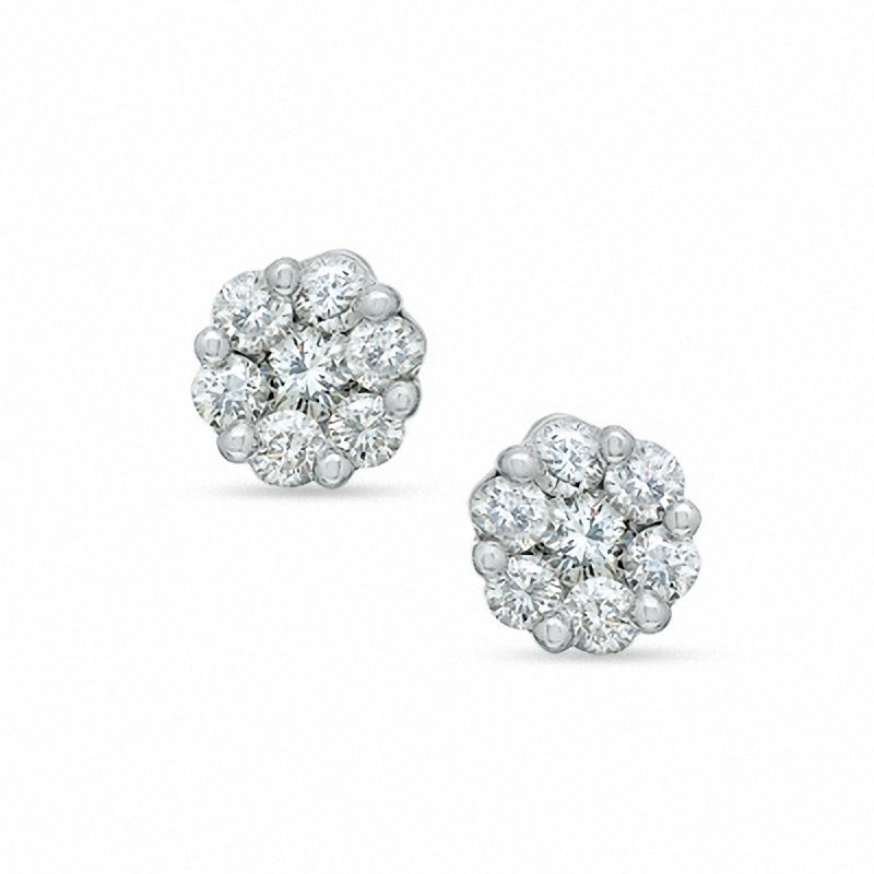 1.00 CT. T.W. Diamond Cluster Stud Earrings in 14K White Gold|Peoples Jewellers