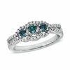 Thumbnail Image 0 of 0.50 CT. T.W. Enhanced Blue and White Diamond Three Stone Frame Ring in 10K White Gold