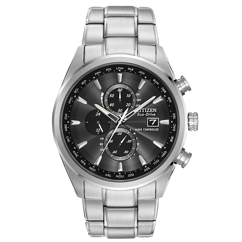 Men's Citizen Eco-Drive® World Chronograph A-T Watch with Black Dial (Model: AT8010-58E)|Peoples Jewellers