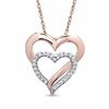 Lab-Created White Sapphire Double Heart Pendant in Sterling Silver and 14K Rose Gold Vermeil