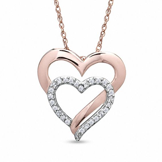 Lab-Created White Sapphire Double Heart Pendant in Sterling Silver and 14K Rose Gold Vermeil