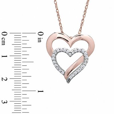 Lab-Created White Sapphire Double Heart Pendant in Sterling Silver and 14K Rose Gold Vermeil