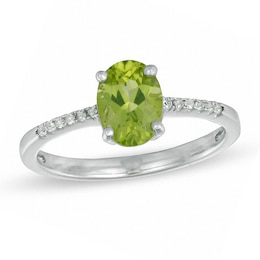 Oval Peridot and Lab-Created White Sapphire Ring in Sterling Silver