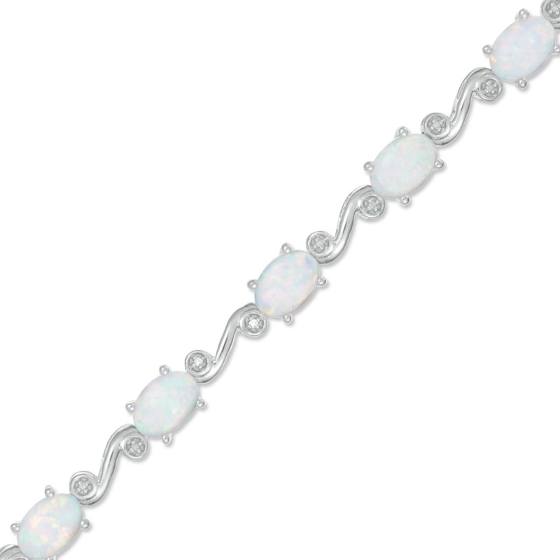 Oval Lab-Created Opal and Diamond Accent Bracelet in Sterling Silver - 7.25"