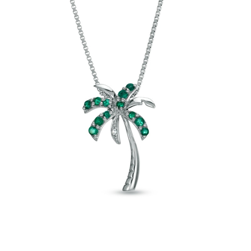 Emerald and Diamond Accent Palm Tree Pendant in Sterling Silver