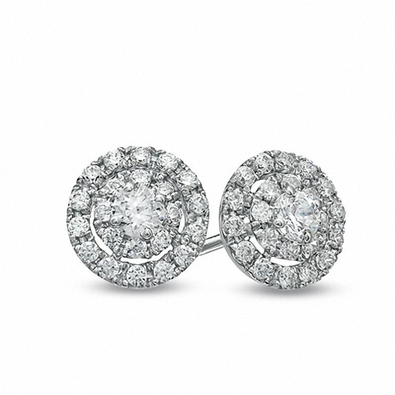 0.50 CT. T.W. Diamond Double Frame Stud Earrings in 10K White Gold