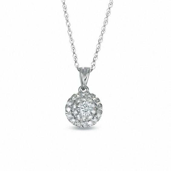 0.25 CT. T.W. Diamond Double Frame Circle Pendant in 10K White Gold