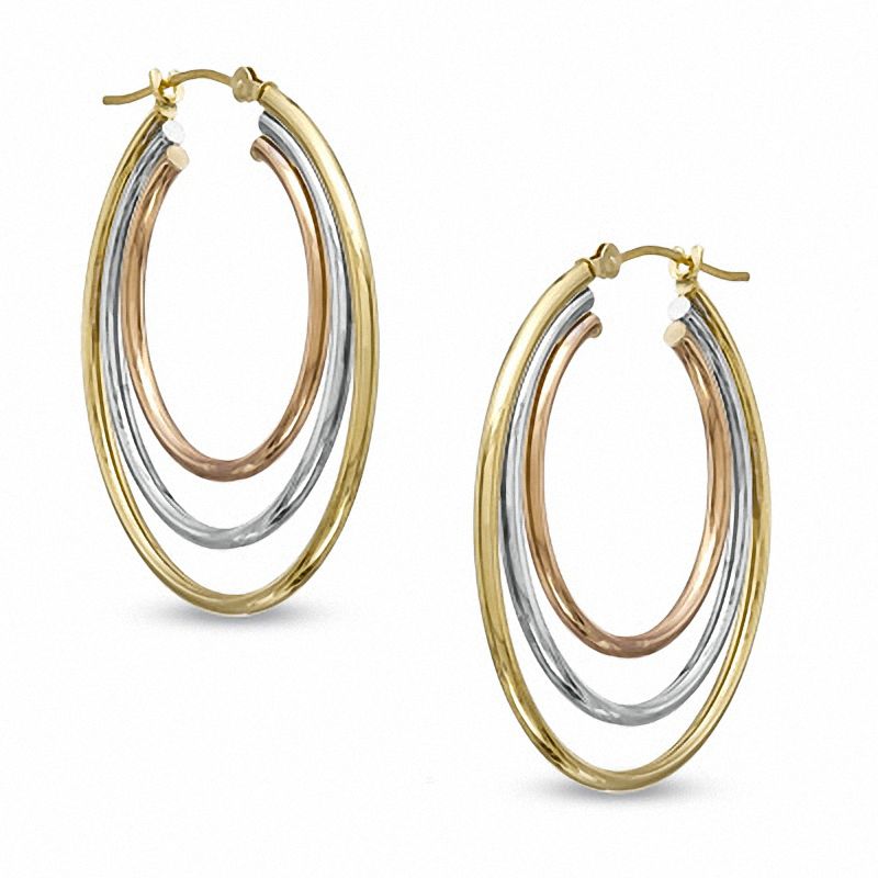 Main Image 1 of Triple Hoop Earrings in 10K Tri-Tone Gold