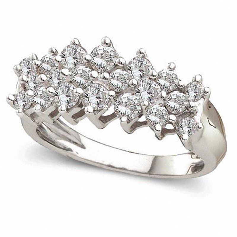 Main Image 1 of 1.00 CT. T.W. Diamond Cluster Double Row Anniversary Ring in 10K White Gold
