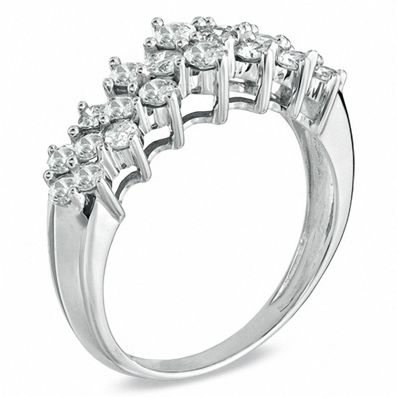 Main Image 2 of 1.00 CT. T.W. Diamond Cluster Double Row Anniversary Ring in 10K White Gold