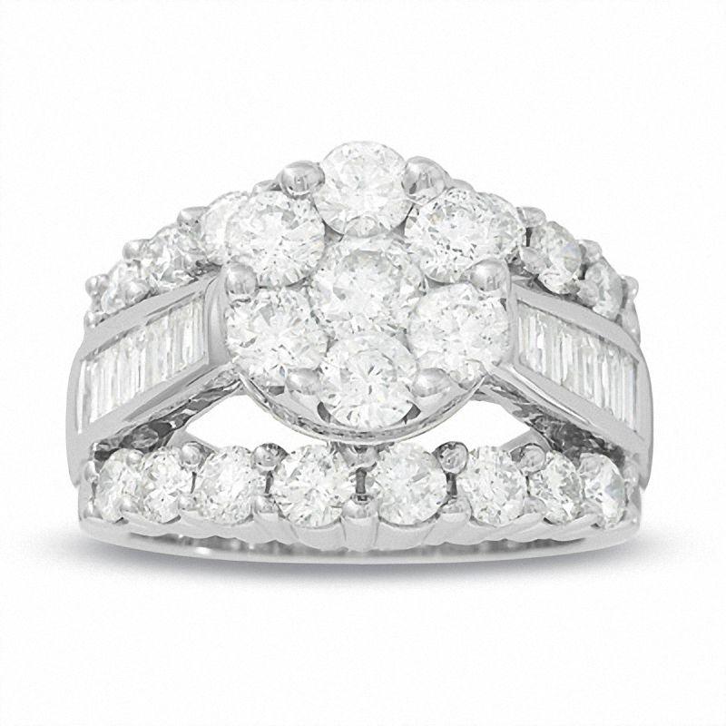 4.00 CT. T.W. Diamond Cluster Split Shank Engagement Ring in 14K White Gold