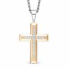 Men's 0.12 CT. T.W. Diamond Cross Pendant in Two-Tone Stainless Steel - 24"