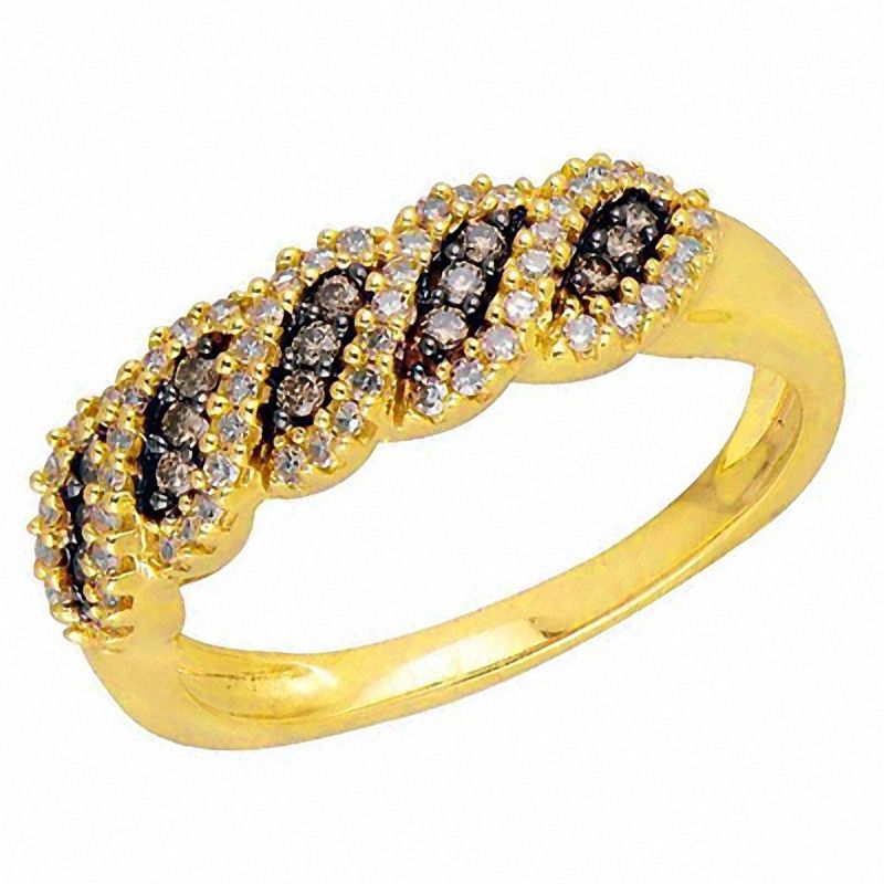 0.33 CT. T.W. Champagne and White Diamond Wave Band in 10K Gold