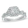 Thumbnail Image 0 of Vera Wang Love Collection 1.00 CT. T.W. Princess-Cut Diamond Double Frame Twist Engagement Ring in 14K White Gold