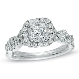 Vera Wang Love Collection 1.00 CT. T.W. Princess-Cut Diamond Double Frame Twist Engagement Ring in 14K White Gold