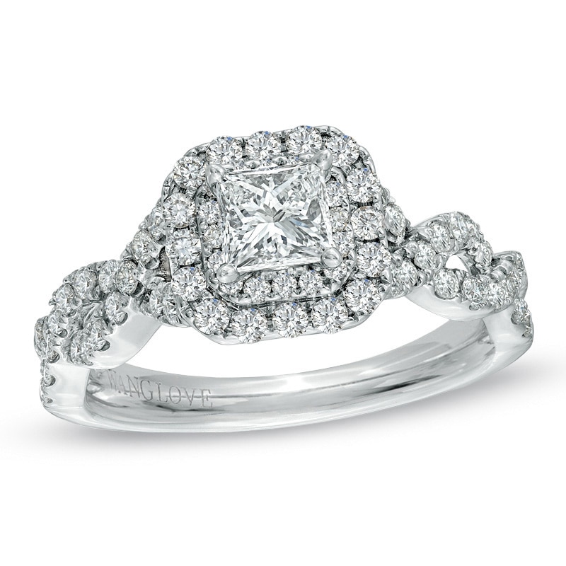 Vera Wang Love Collection 1.00 CT. T.W. Princess-Cut Diamond Double Frame Twist Engagement Ring in 14K White Gold|Peoples Jewellers