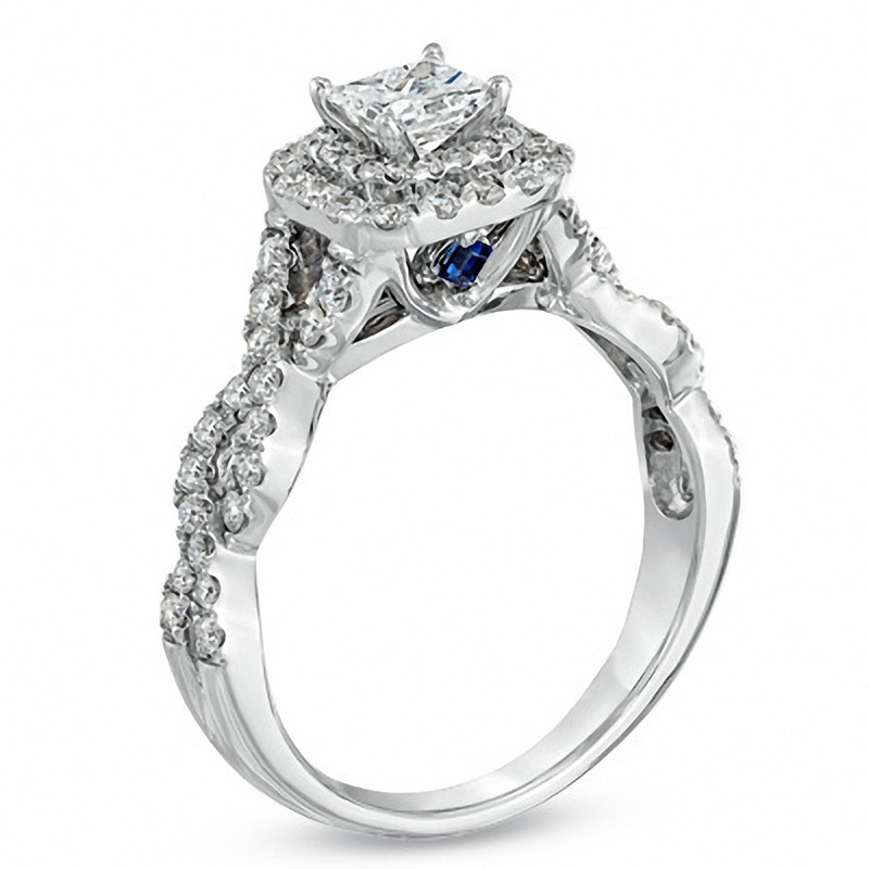 Main Image 2 of Vera Wang Love Collection 1.00 CT. T.W. Princess-Cut Diamond Double Frame Twist Engagement Ring in 14K White Gold