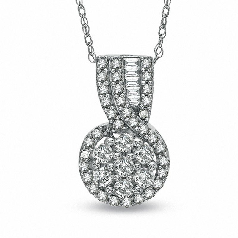 0.49 CT. T.W. Diamond Cluster Swirl Pendant in 10K White Gold|Peoples Jewellers