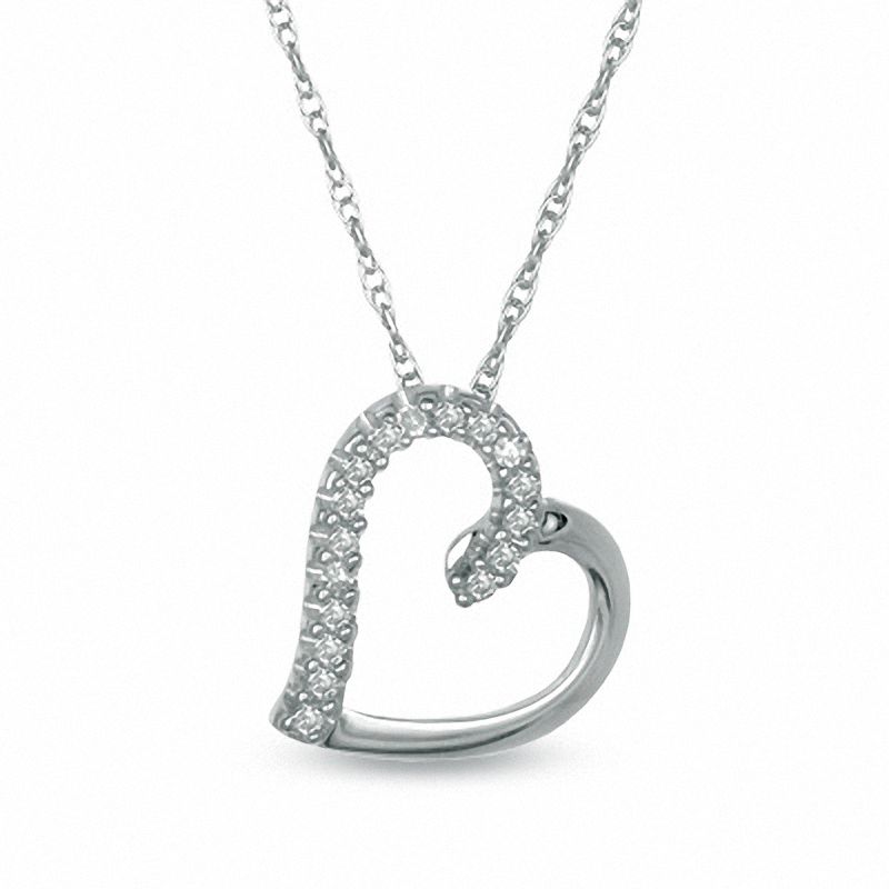 T.W White Sim Diamond Tilted Heart And Leaf Pendant 18 Chain In 10K Rose Gold Plated 925 Silver 1/4 CT 