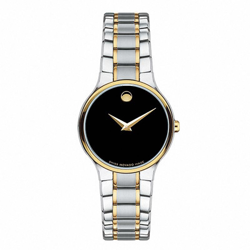 Ladies' Movado Serio Two-Tone Stainless Steel Watch with Black Dial (Model: 0606389)