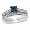 Thumbnail Image 1 of 0.75 CT. T.W. Enhanced Blue and White Diamond Vintage-Style Bridal Set in 14K White Gold