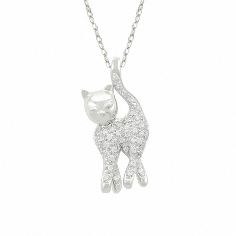 0.17 CT. T.W. Diamond Cat Pendant in Sterling Silver|Peoples Jewellers