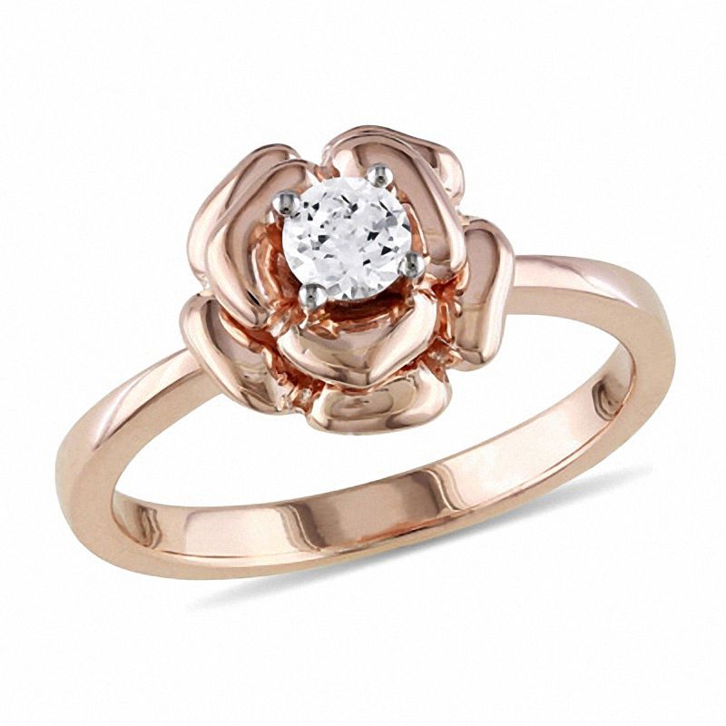 White Lab-Created Sapphire Rose Ring in Sterling Silver with Rose Rhodium|Peoples Jewellers