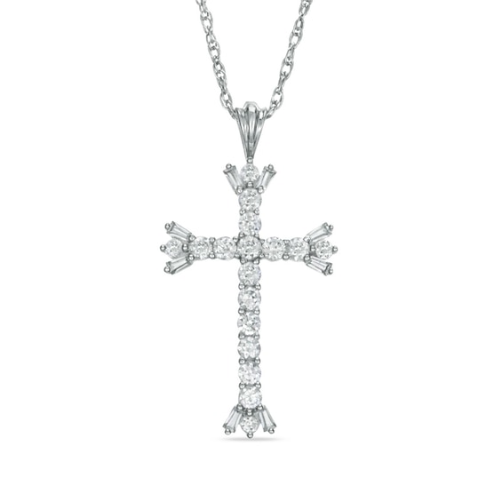 Lab-Created White Sapphire Cross Pendant in Sterling Silver