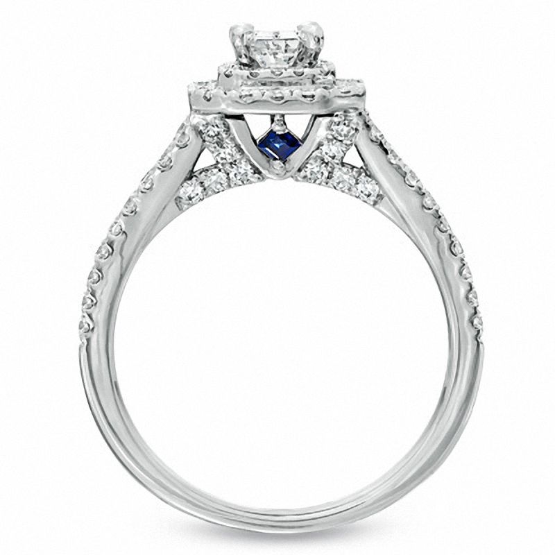 Main Image 3 of Vera Wang Love Collection 1.29 CT. T.W. Emerald-Cut Diamond Split Shank Frame Engagement Ring in 14K White Gold