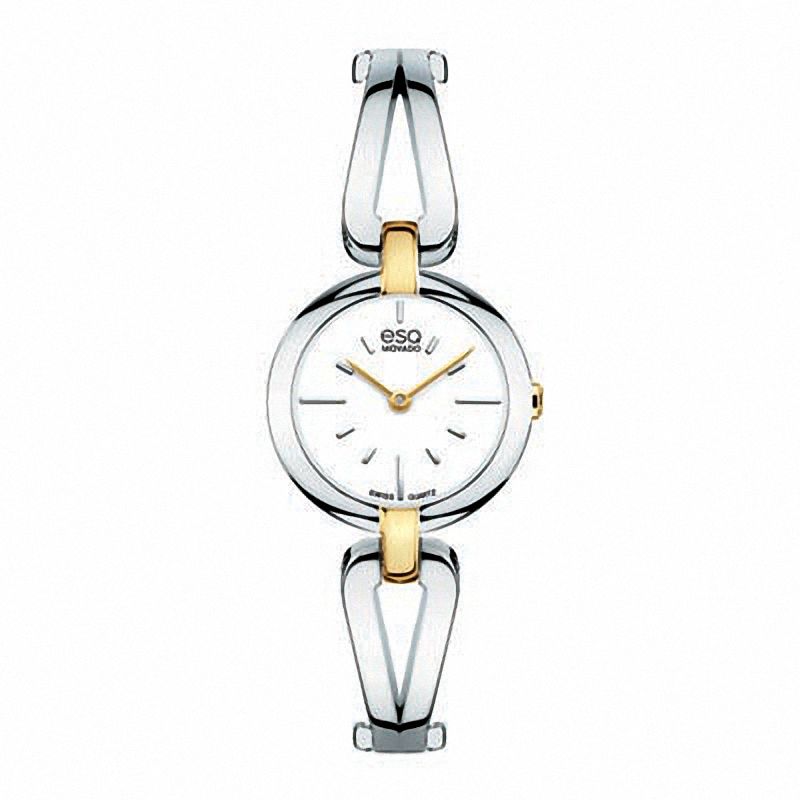 Ladies ESQ Movado Corbel Two Tone Bangle Watch with White Dial Model 07101396 Peoples Jewellers