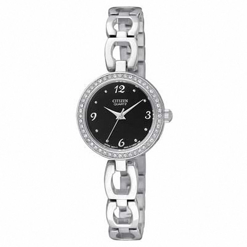Main Image 1 of Ladies' Citizen Quartz SL Crystal Watch with Black Dial (Model: EJ6070-51E)