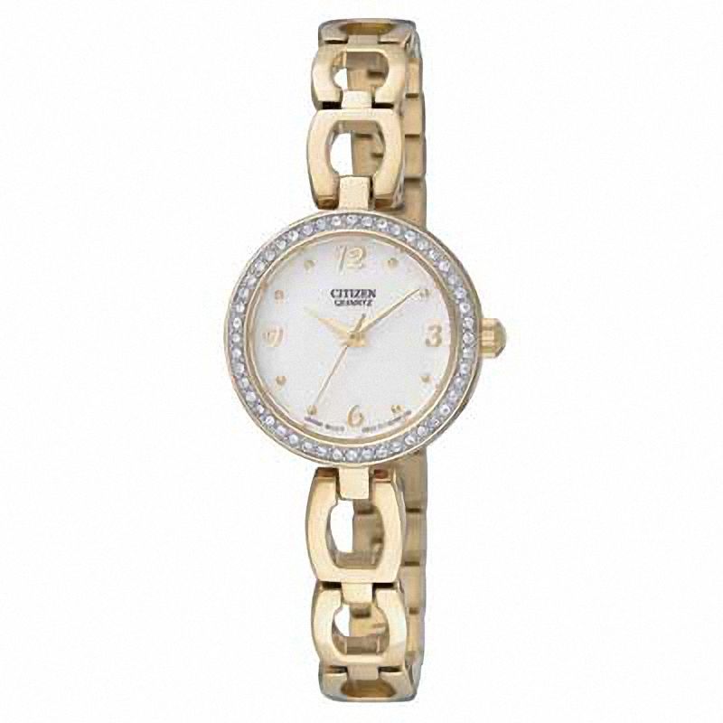 Ladies' Citizen Quartz SL Crystal Gold-Tone Watch with White Dial (Model: EJ6072-55A)|Peoples Jewellers