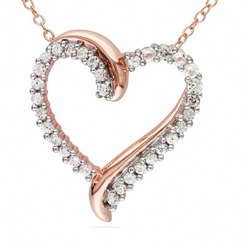 Lab-Created White Sapphire Heart Pendant in Rose Rhodium Sterling Silver