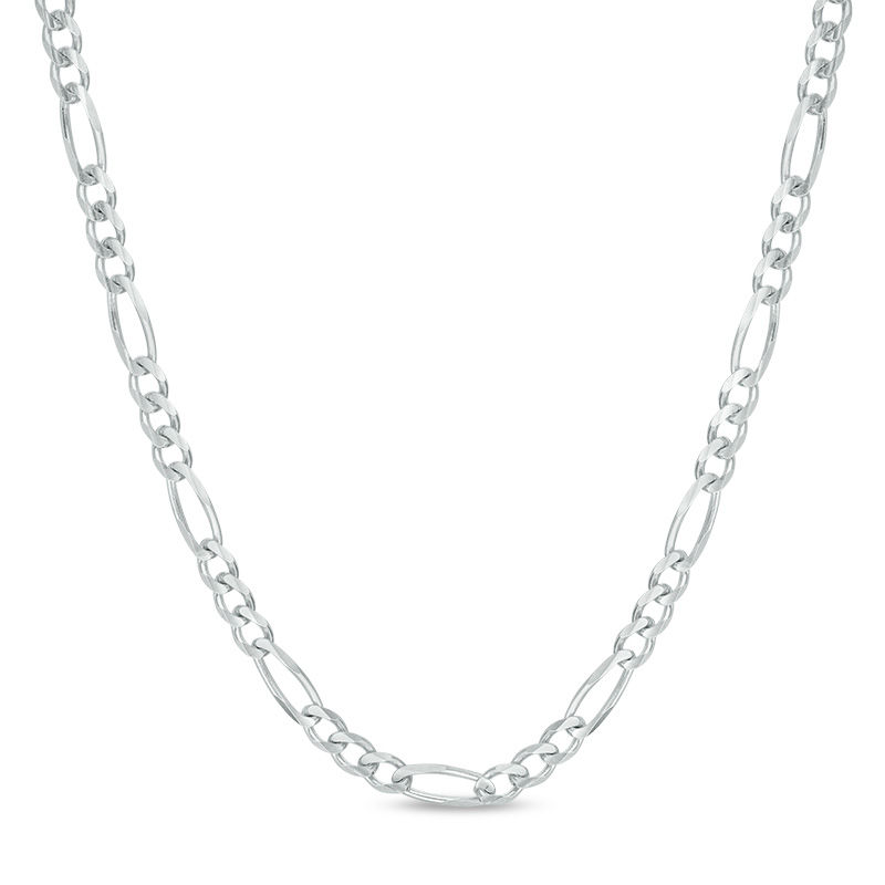 Men's 3.0mm Figaro Chain Necklace in Solid 14K White Gold - 24"|Peoples Jewellers