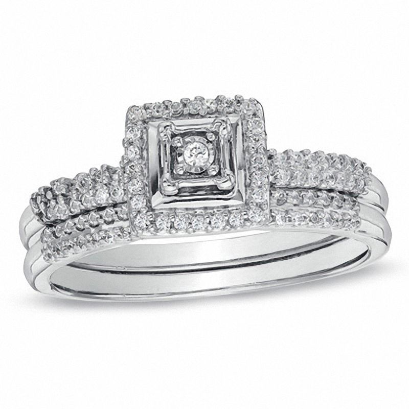 0.34 CT. T.W. Diamond Square Frame Bridal Set in 10K White Gold