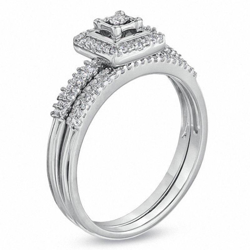 0.34 CT. T.W. Diamond Square Frame Bridal Set in 10K White Gold