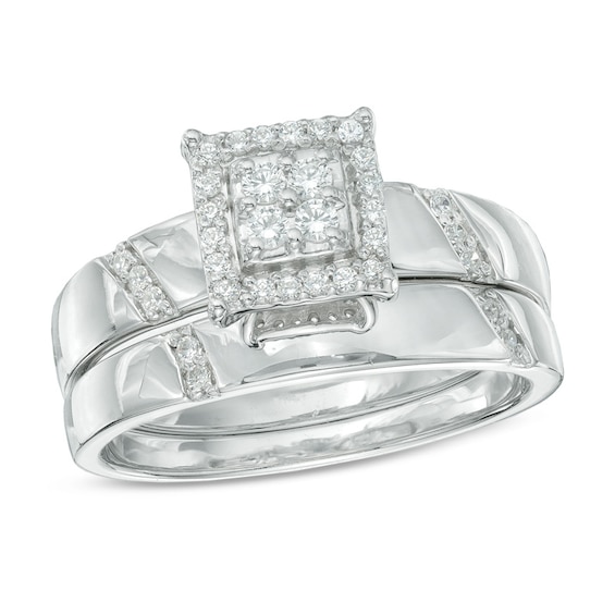 0.20 CT. T.W. Diamond Square Frame Bridal Set in 10K White Gold