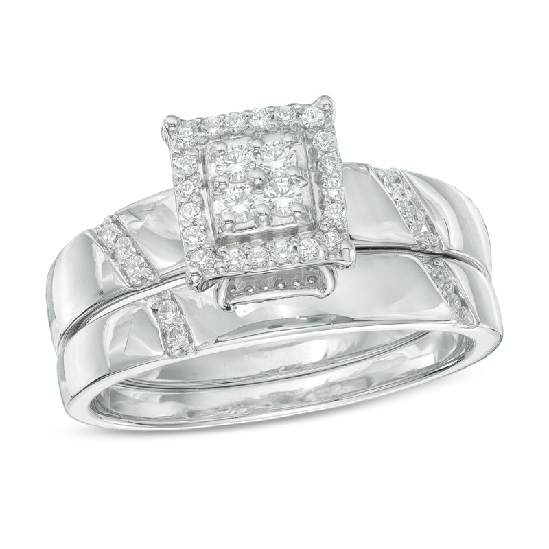 0.20 CT. T.W. Diamond Square Frame Bridal Set in 10K White Gold