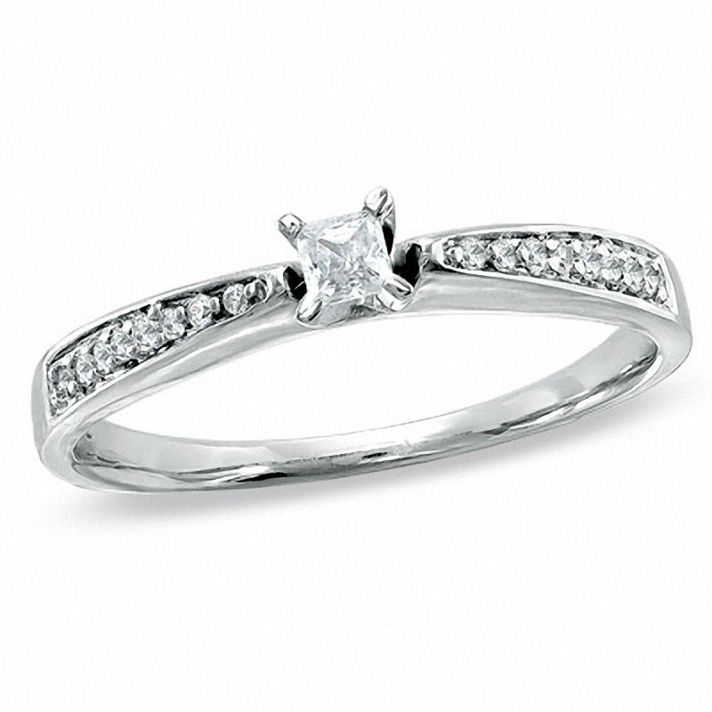 0.20 CT. T.W. Princess-Cut Diamond Tapered Shank Promise Ring in 10K White Gold