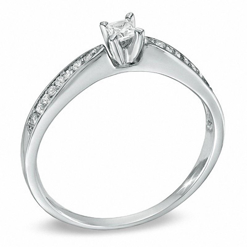 Main Image 2 of 0.20 CT. T.W. Princess-Cut Diamond Tapered Shank Promise Ring in 10K White Gold