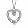 Thumbnail Image 1 of 0.16 CT. T.W. Diamond Claddagh Loop Heart Pendant in Sterling Silver