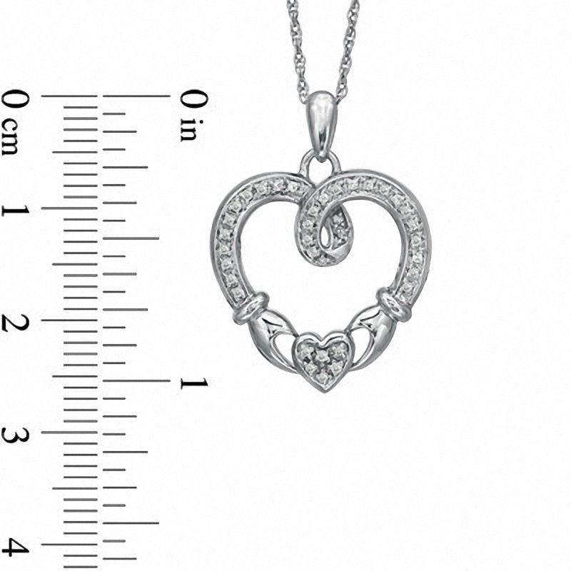 0.16 CT. T.W. Diamond Claddagh Loop Heart Pendant in Sterling Silver