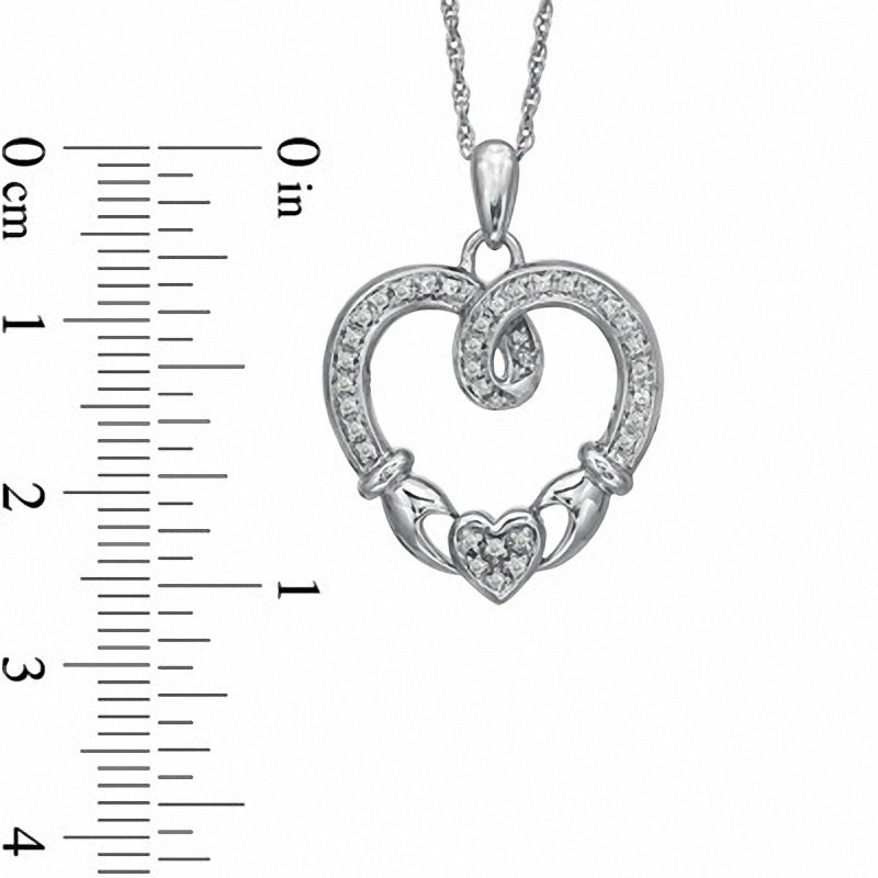 Main Image 2 of 0.16 CT. T.W. Diamond Claddagh Loop Heart Pendant in Sterling Silver