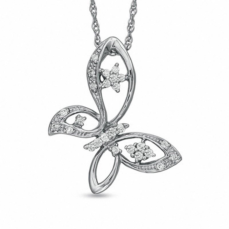 0.16 CT. T.W. Diamond Butterfly with Star Wings Pendant in Sterling Silver|Peoples Jewellers