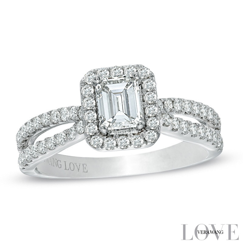 Vera Wang Love Collection 0.95 CT. T.W. Emerald-Cut Diamond Split Shank Ring 14K White Gold