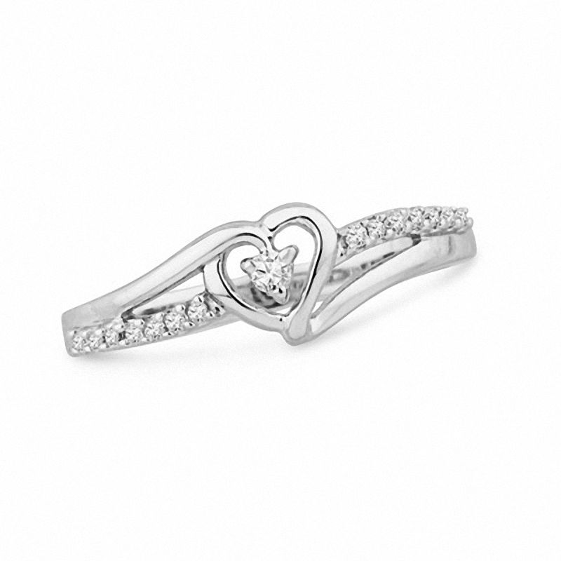 0.10 CT. T.W. Diamond Heart Split Shank Promise Ring in Sterling Silver