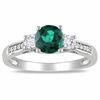 Thumbnail Image 0 of Lab-Created Emerald, White Lab-Created Sapphire and 0.05 CT. T.W. Diamond Three Stone Ring in 10K White Gold