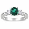 Thumbnail Image 1 of Lab-Created Emerald, White Lab-Created Sapphire and 0.05 CT. T.W. Diamond Three Stone Ring in 10K White Gold