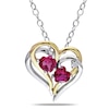 Thumbnail Image 0 of Heart-Shaped Lab-Created Ruby and Diamond Accent Double Heart Pendant in Two-Tone Sterling Silver