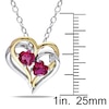 Thumbnail Image 1 of Heart-Shaped Lab-Created Ruby and Diamond Accent Double Heart Pendant in Two-Tone Sterling Silver